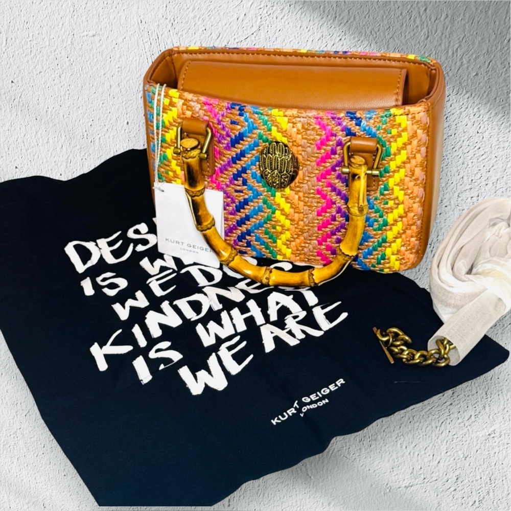 Kurt Geiger London Mini Rainbow Raffia Bamboo Handle Crossbody
- NWT w Dustbag
